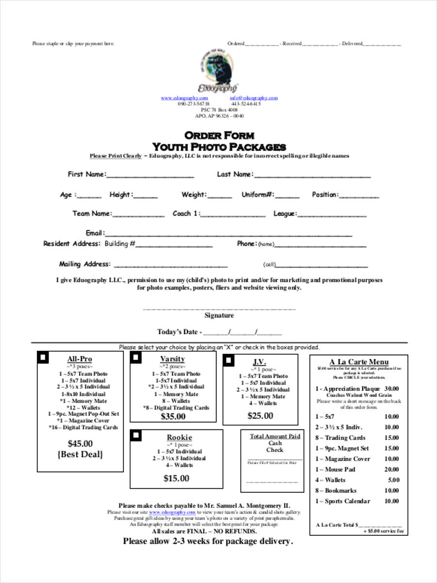 youth sports photography order form