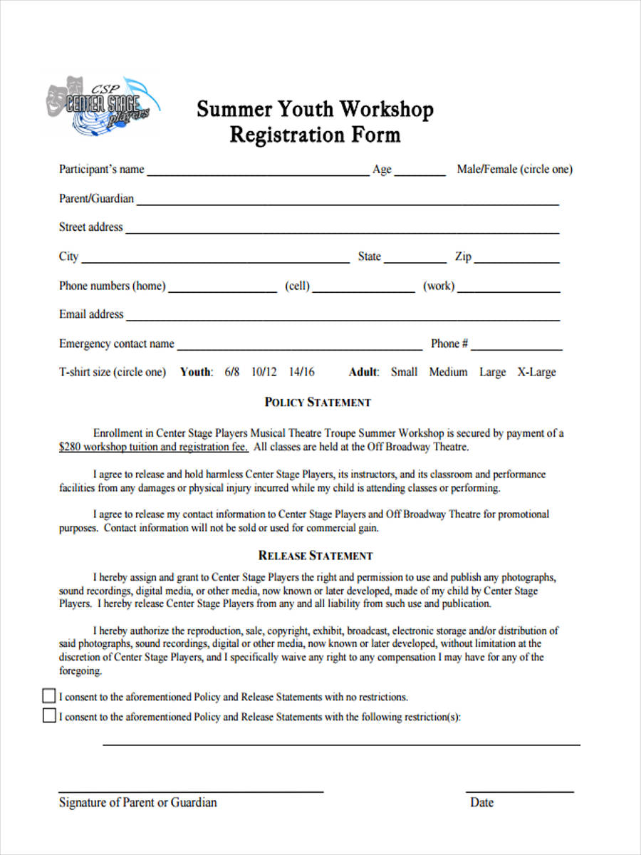 Free 9 Workshop Registration Forms In Pdf 0345