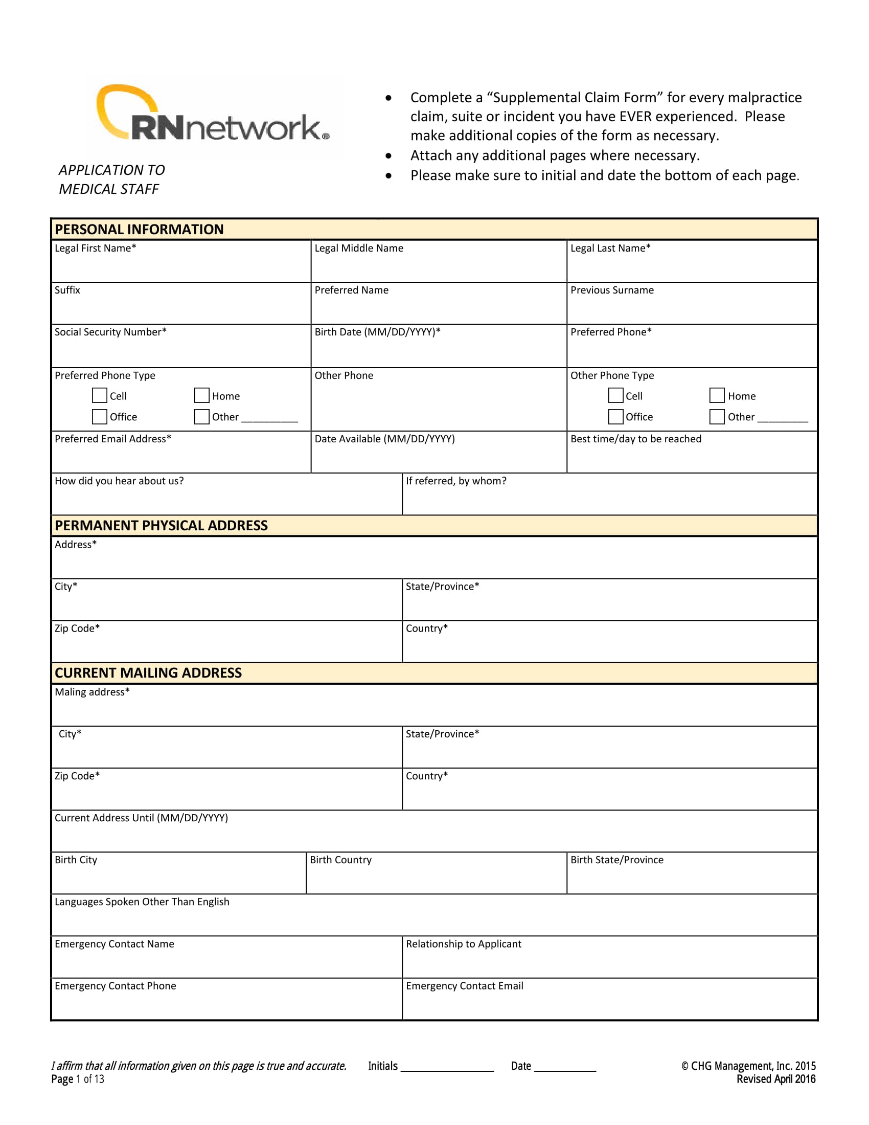 Free 10 Nurse Application Forms In Pdf Ms Word 5392