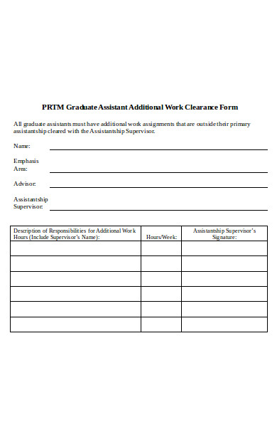 additional work clearance form