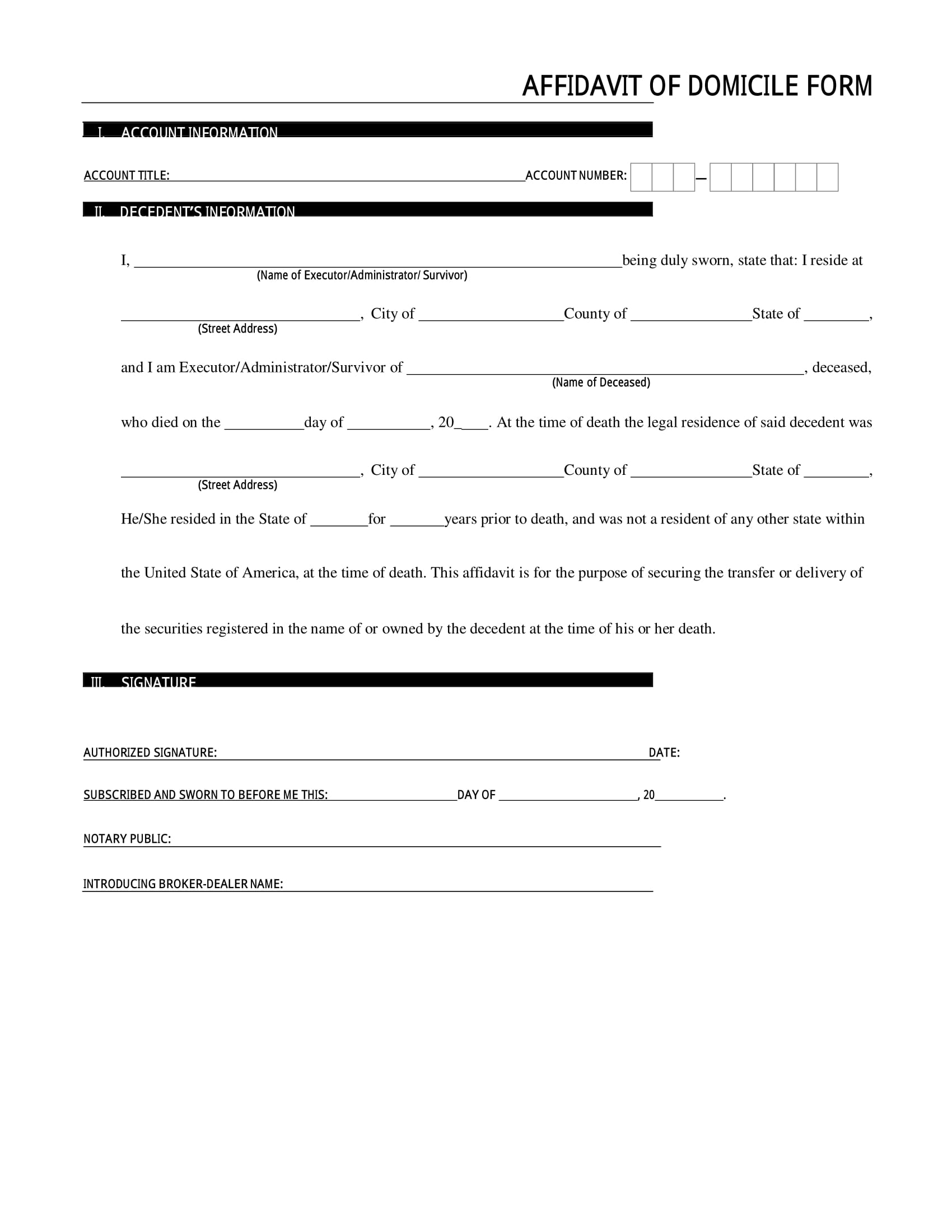 affidavit of domicile form 1