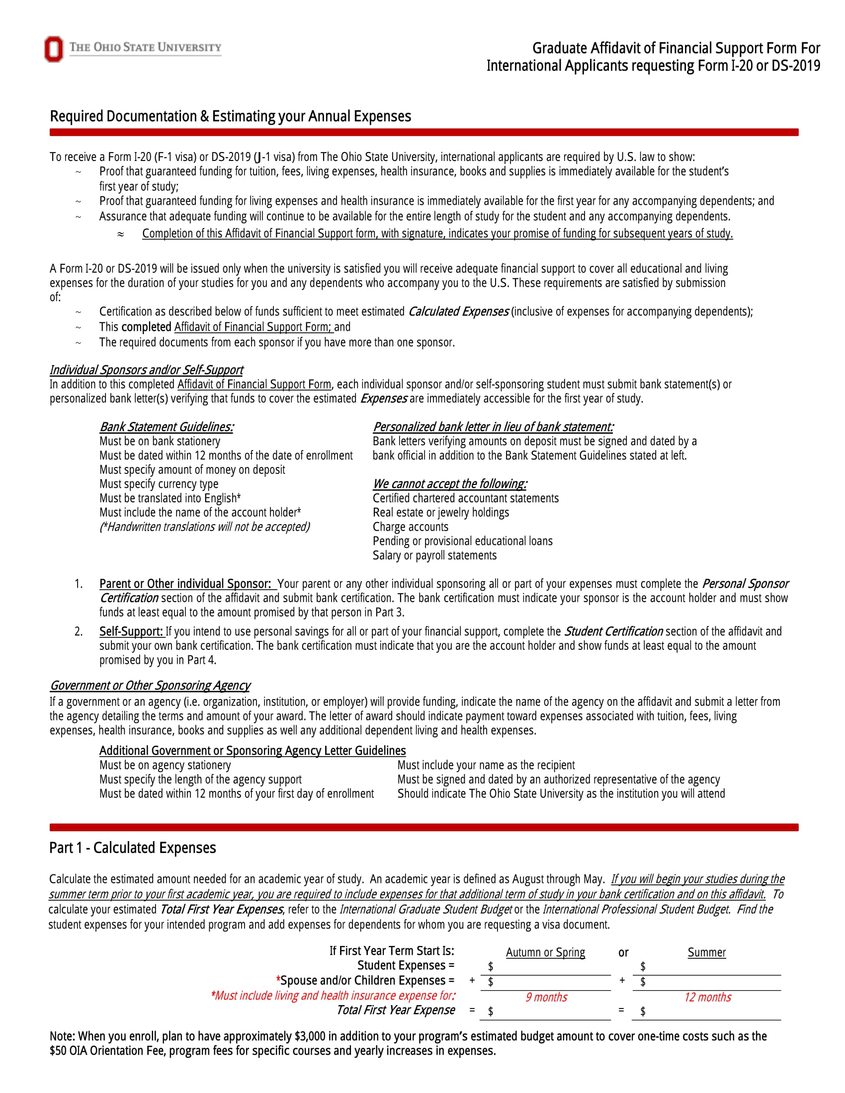 affidavit of financial support form 1