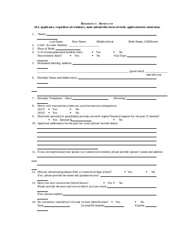 affidavit of residency form sample