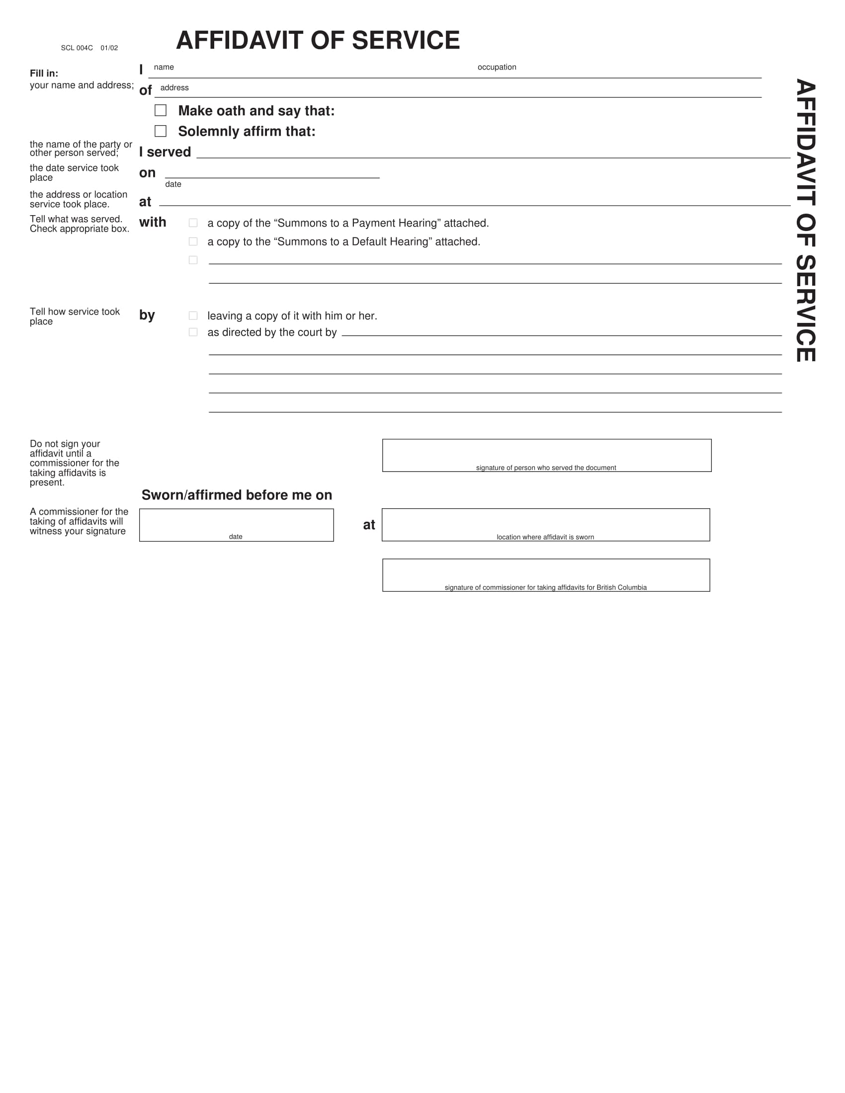 affidavit of service form 1