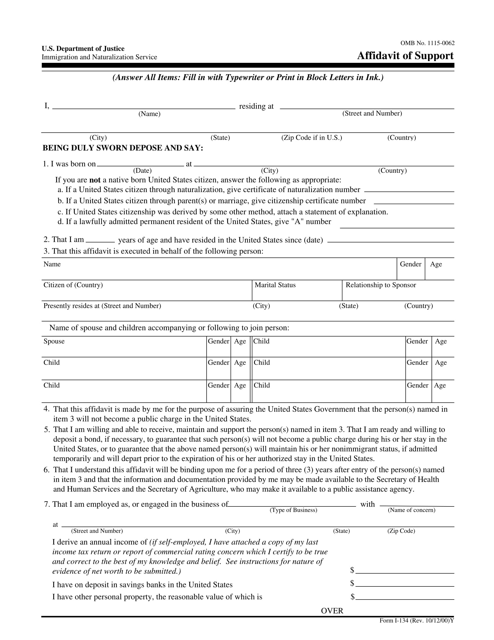 affidavit of support form 1