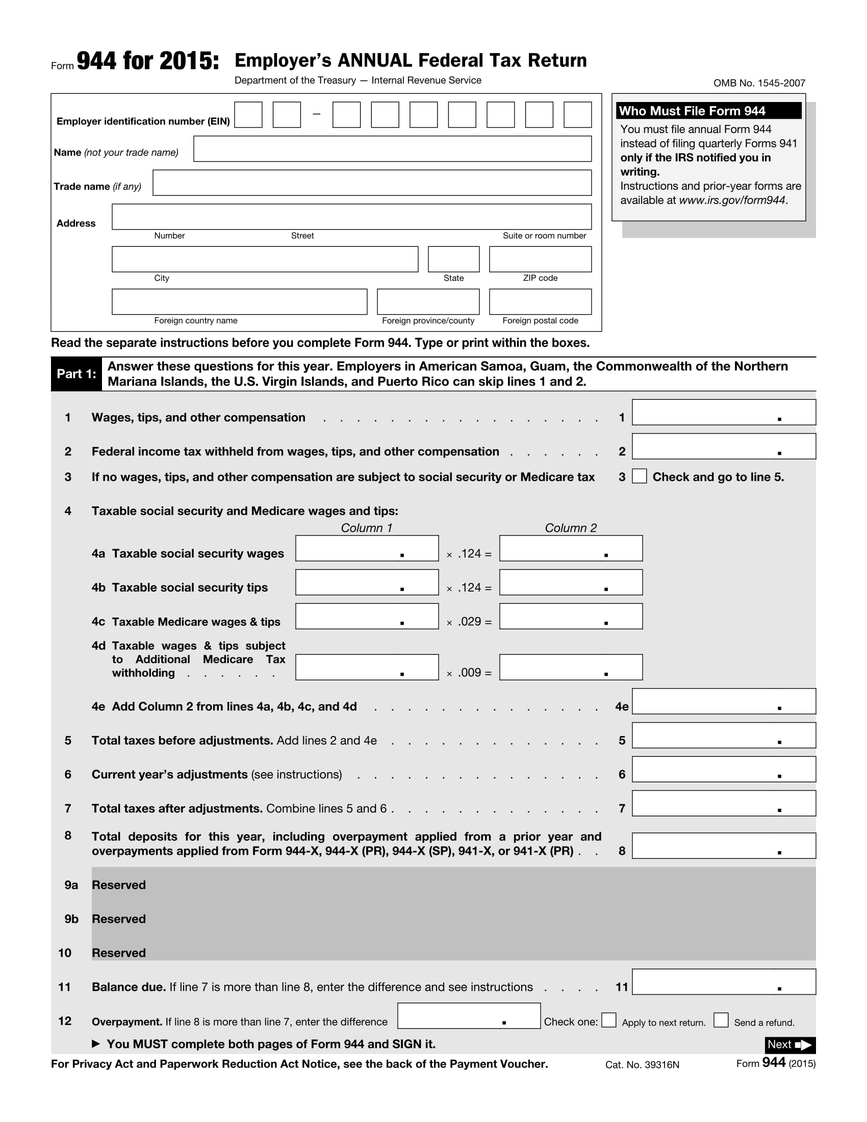 annual federal tax return form 1