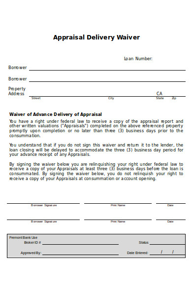 FREE 6 Appraisal Waiver Forms In PDF Ms Word
