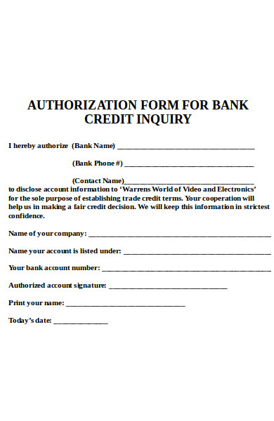 bank credit inquiry form