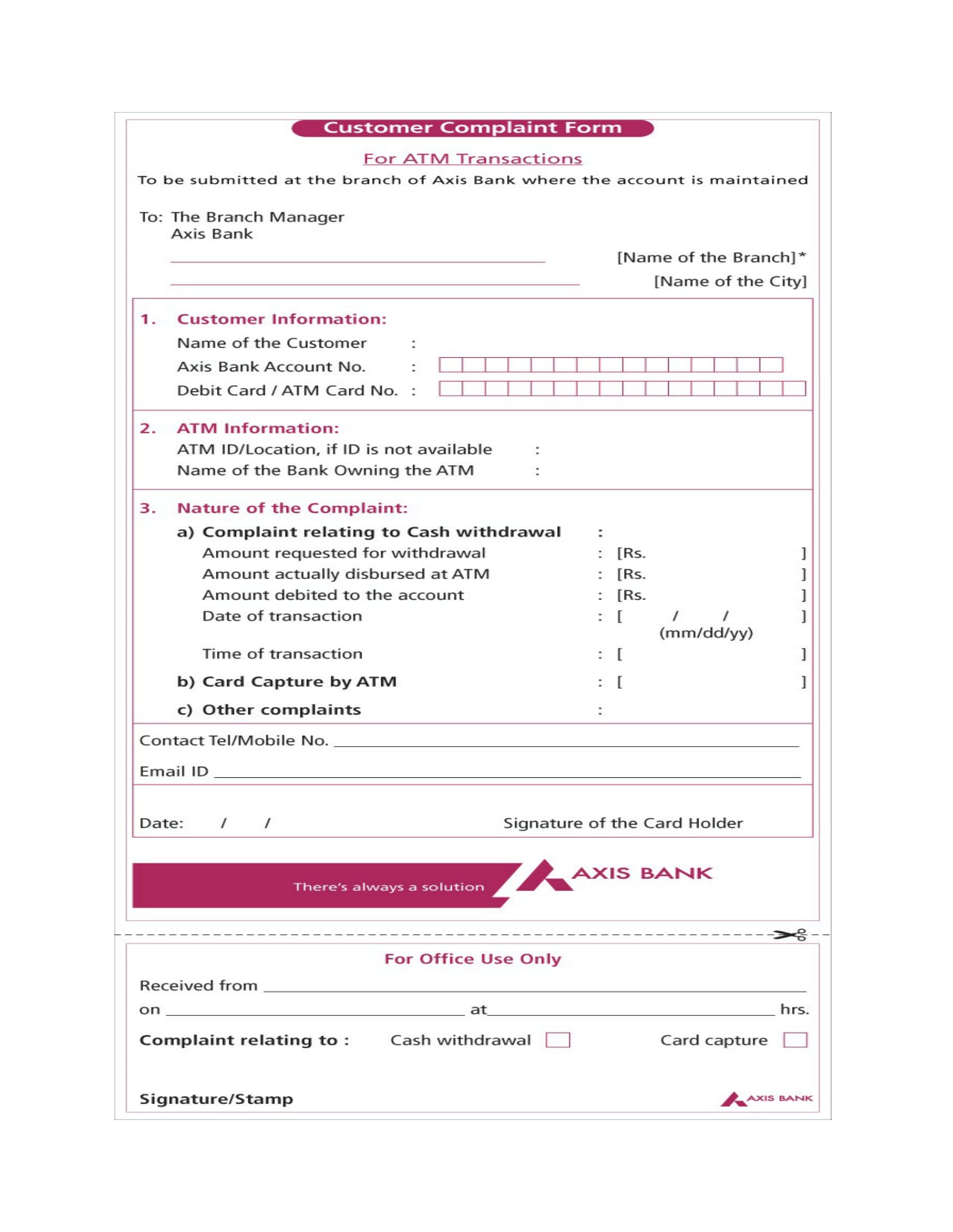 bank customer complaint form 1