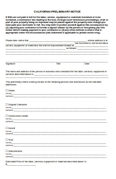 basic preliminary notice form