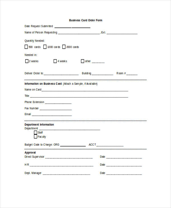 FREE 9 Card Order Forms In MS Word PDF Excel
