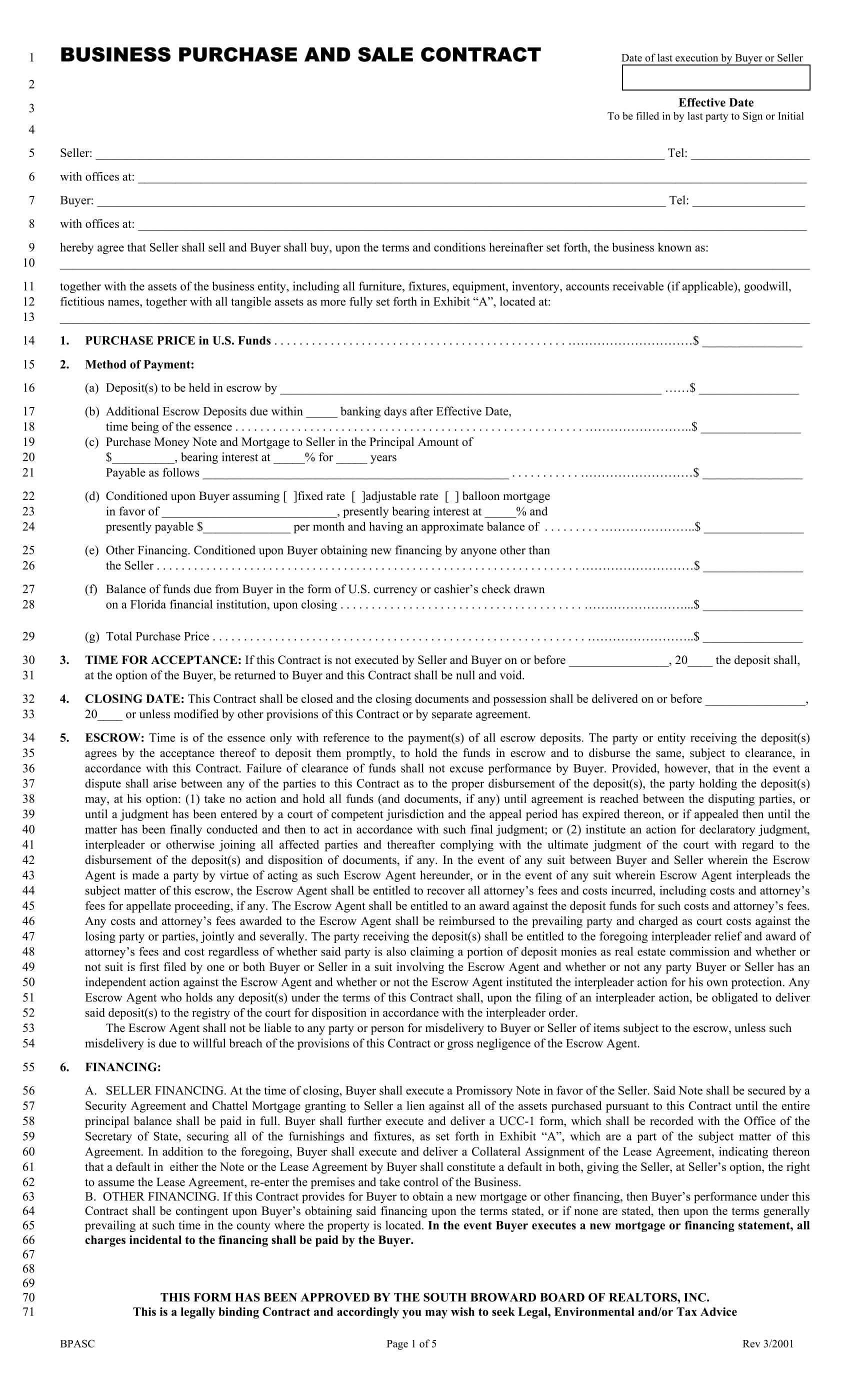 business purchase agreement form 1