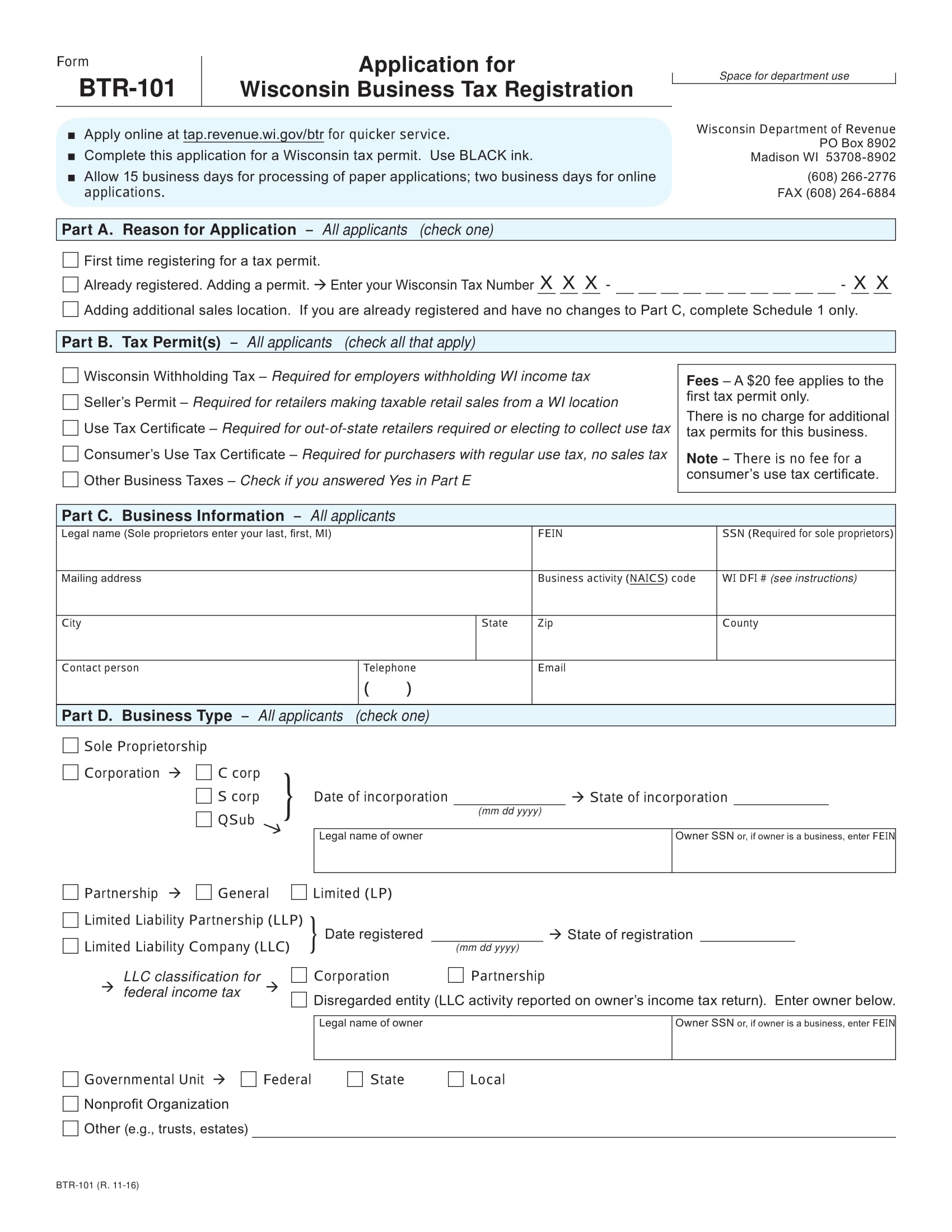business tax registration form 1