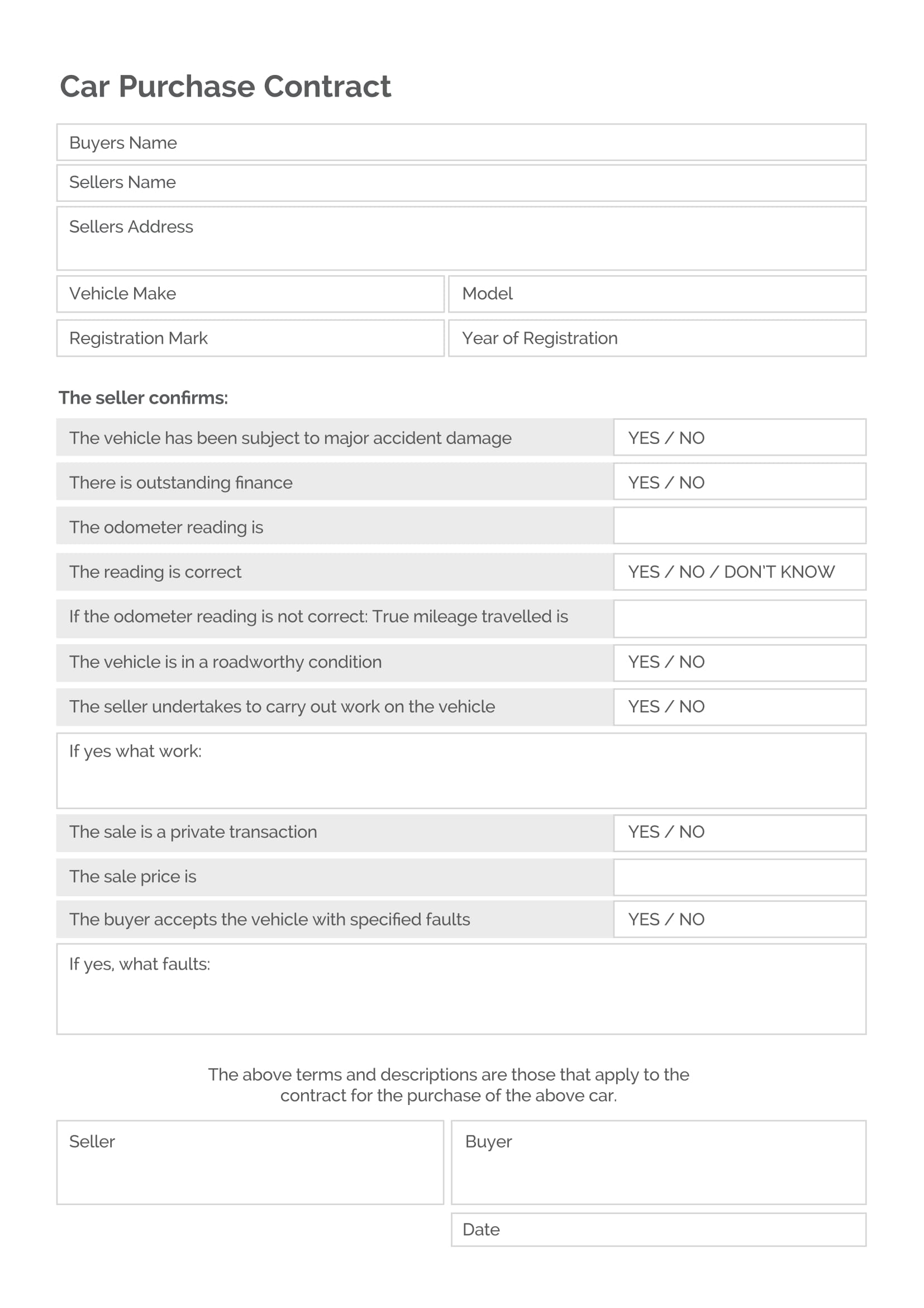 car purchase and sale agreement form 1