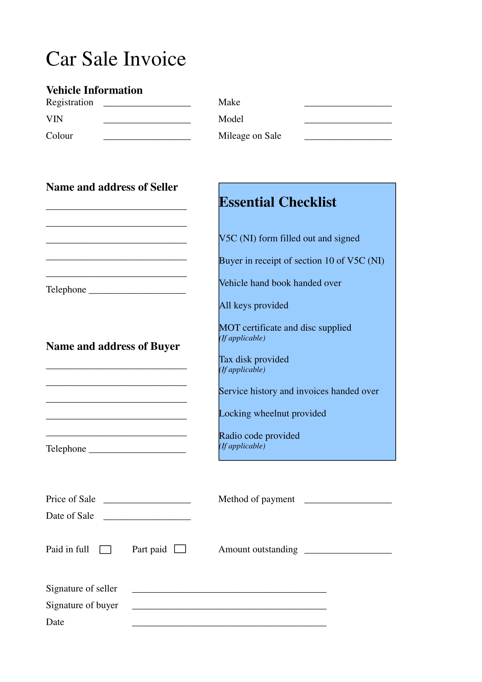 car sales invoice form 1