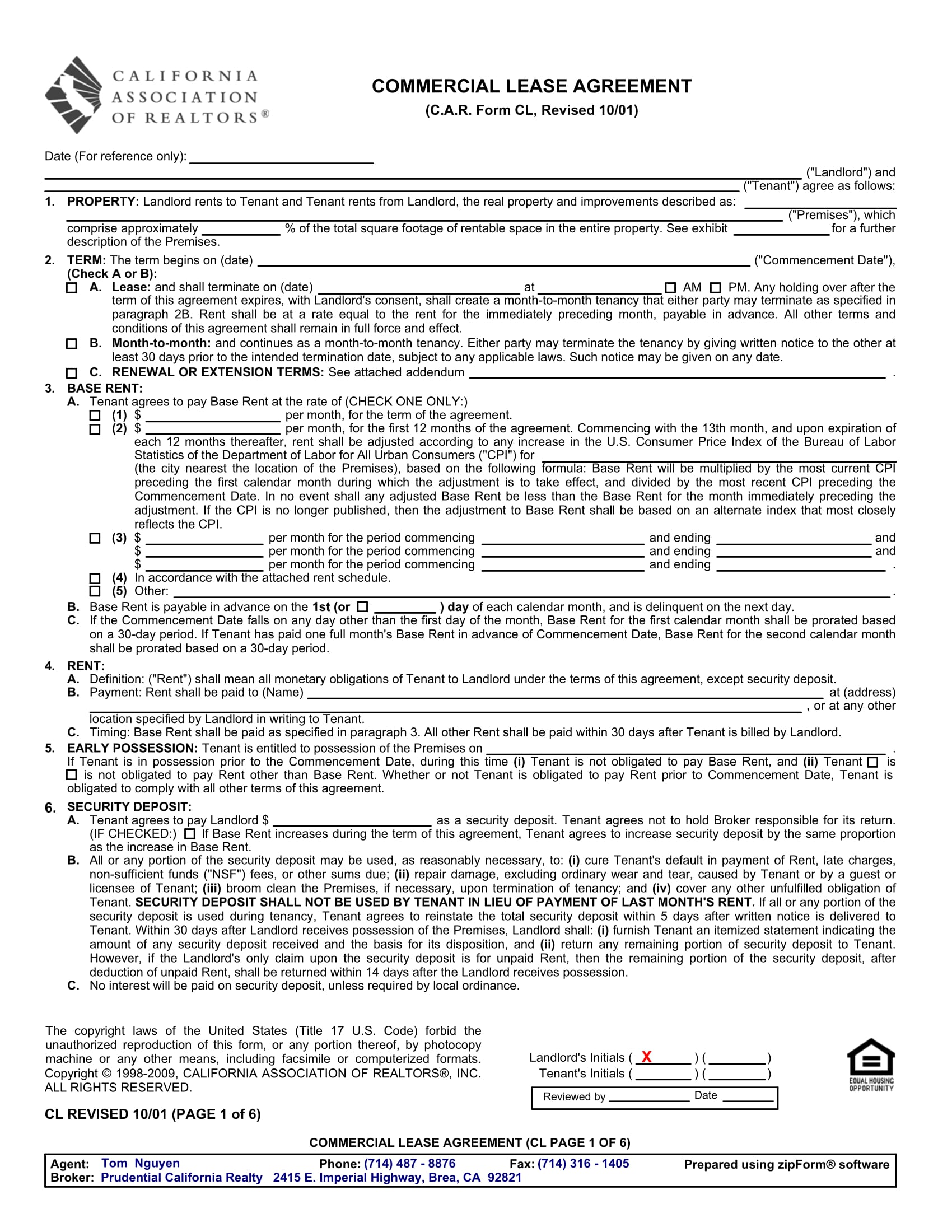 commercial lease agreement form 1