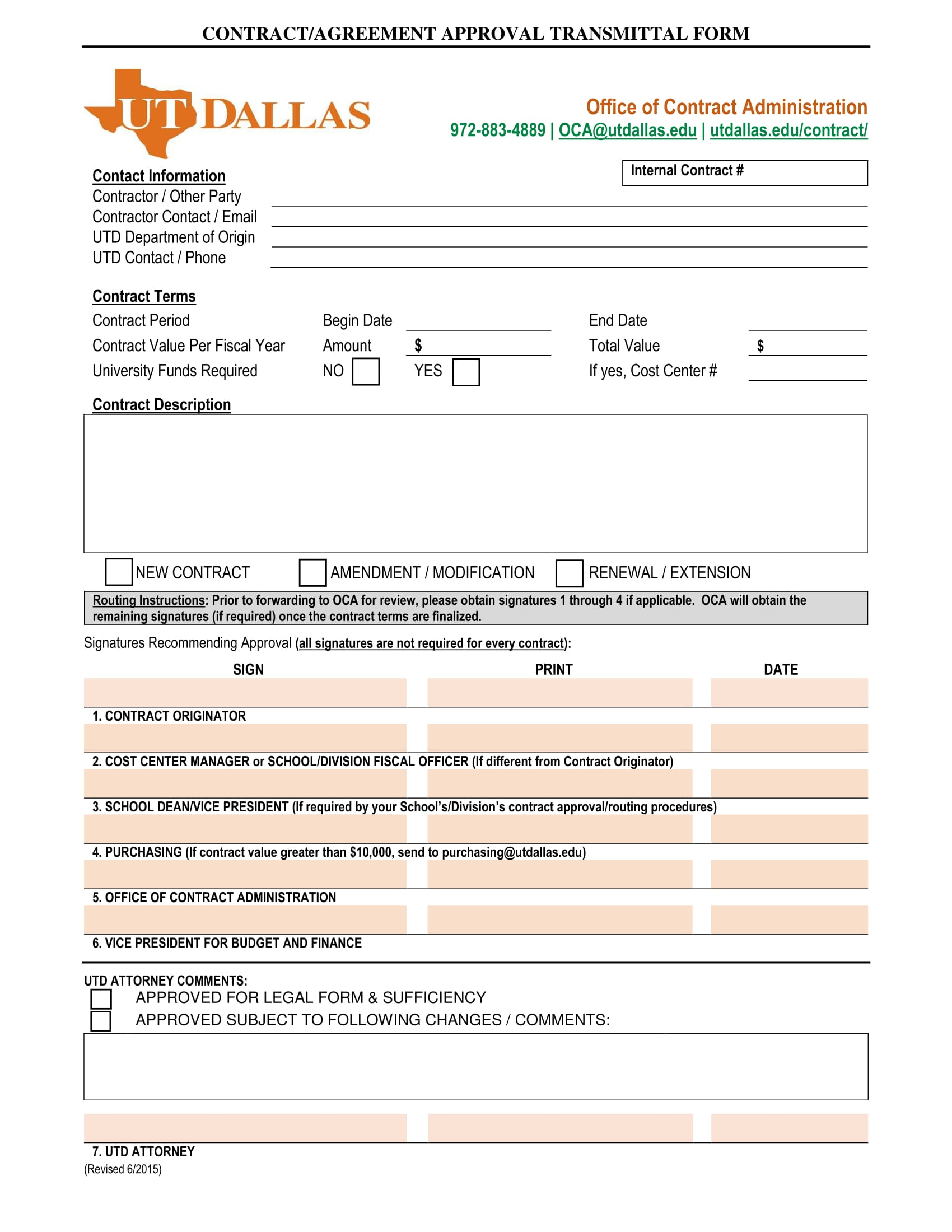 contract approval transmittal agreement form