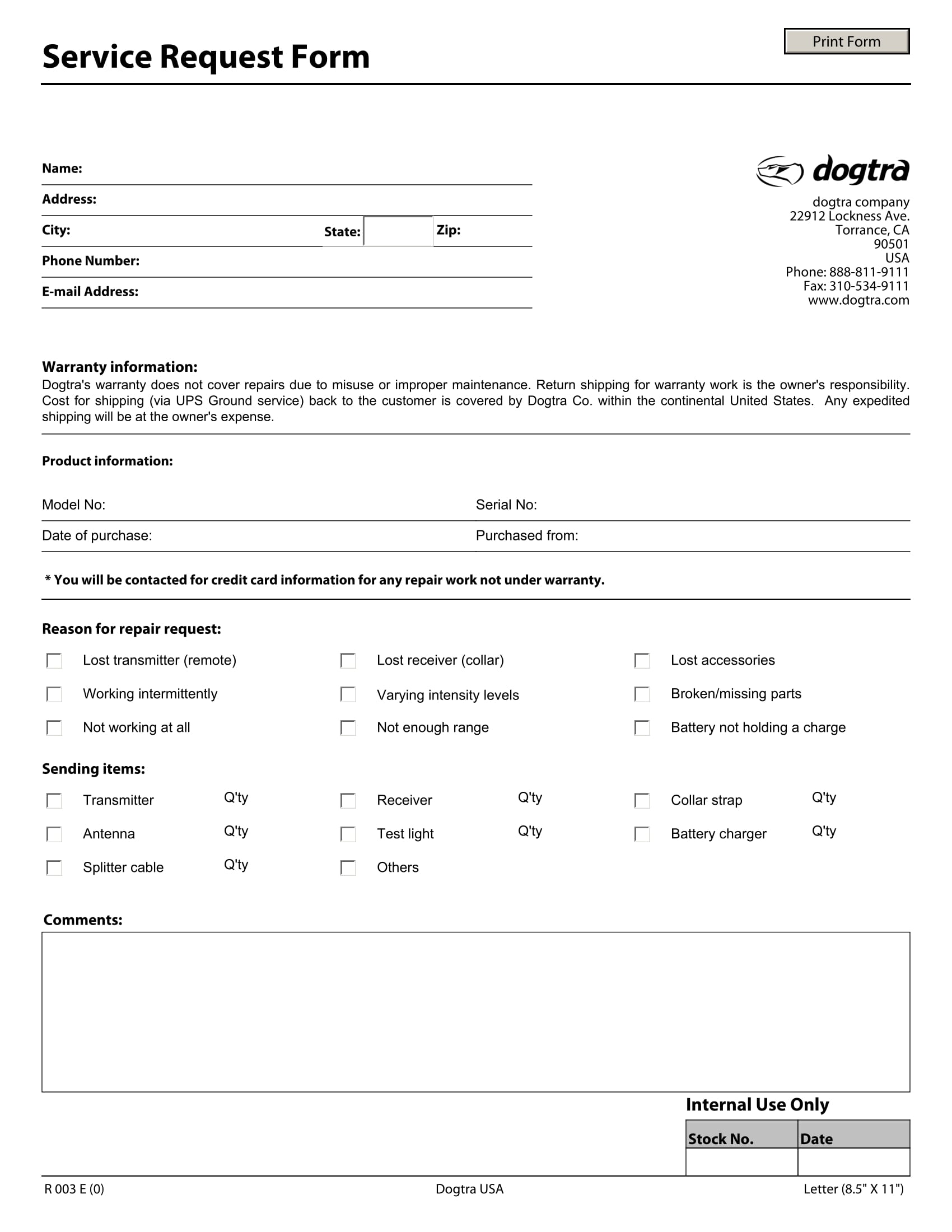 customer service request form 1