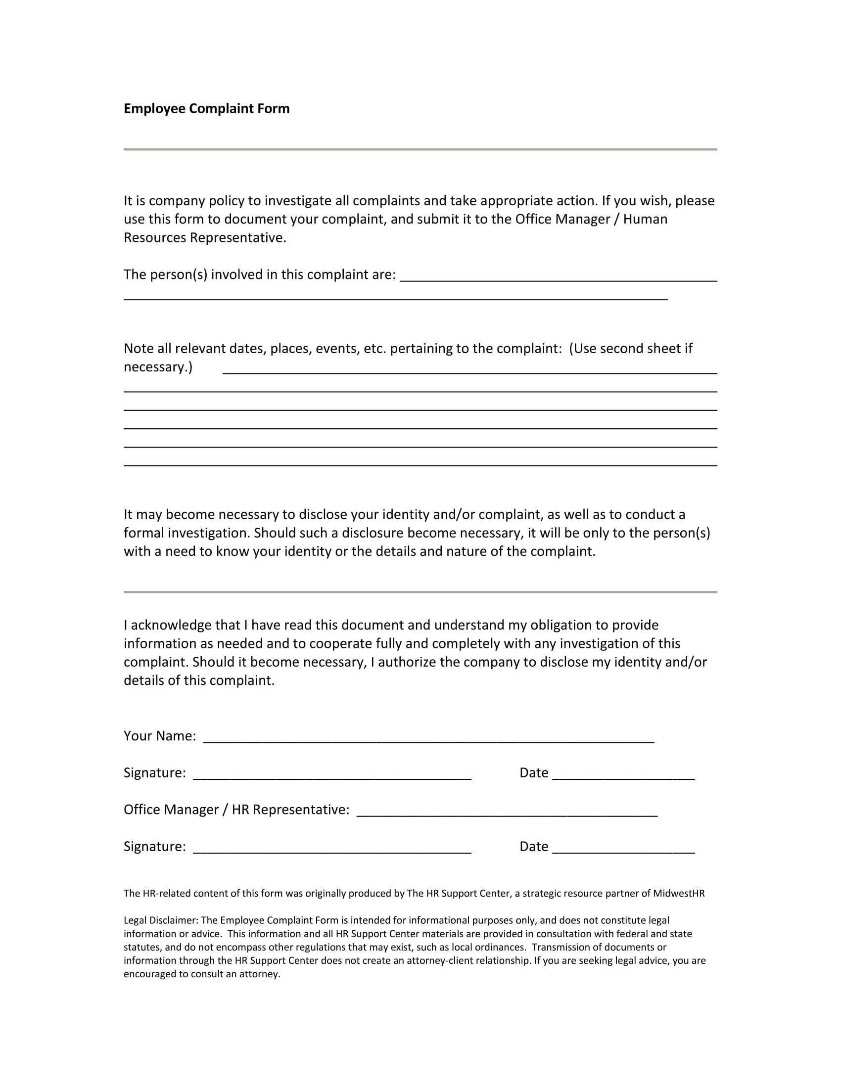 employee complaint investigation form 1