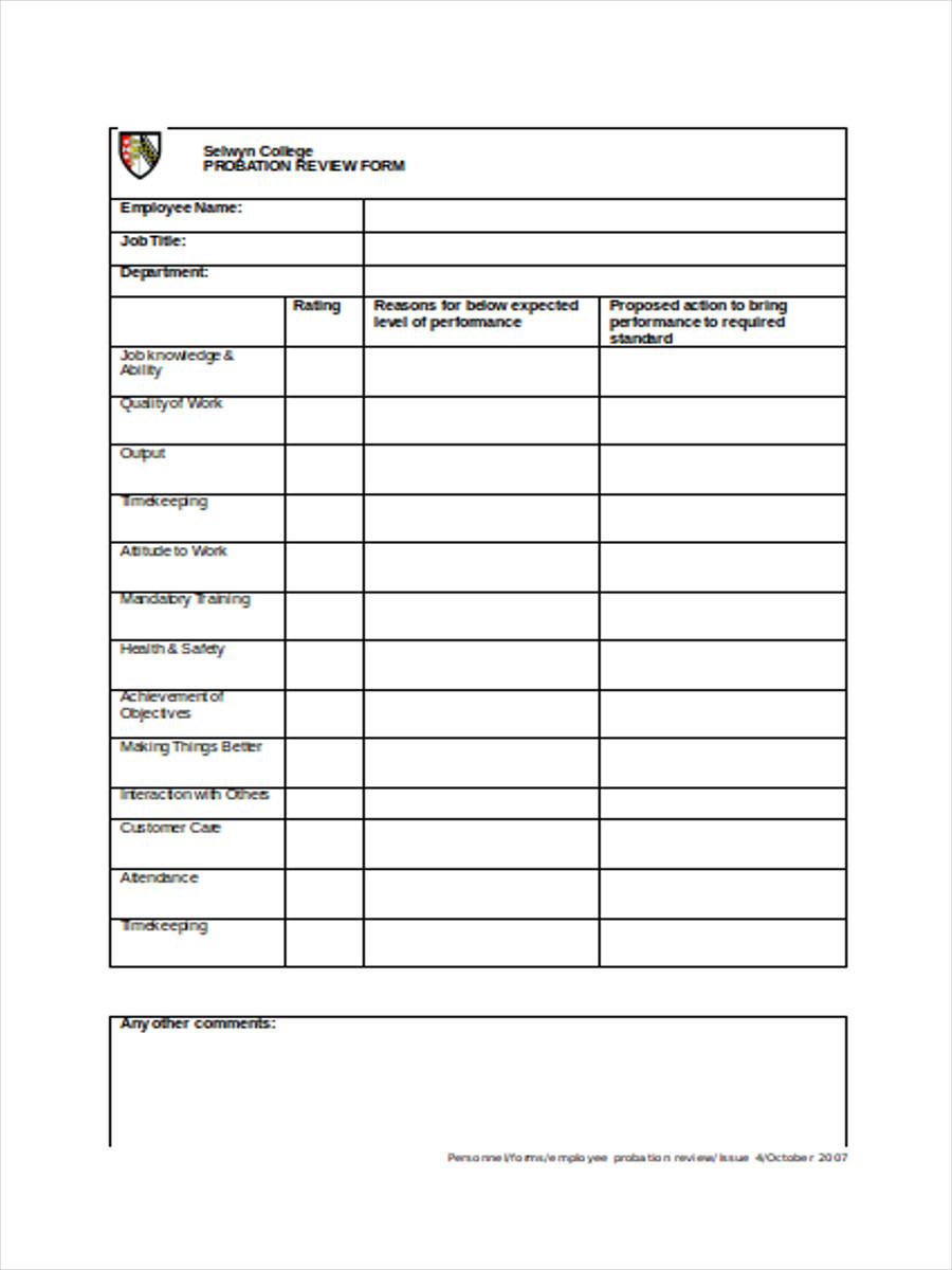 Free 8 Probation Review Forms In Ms Word Pdf 