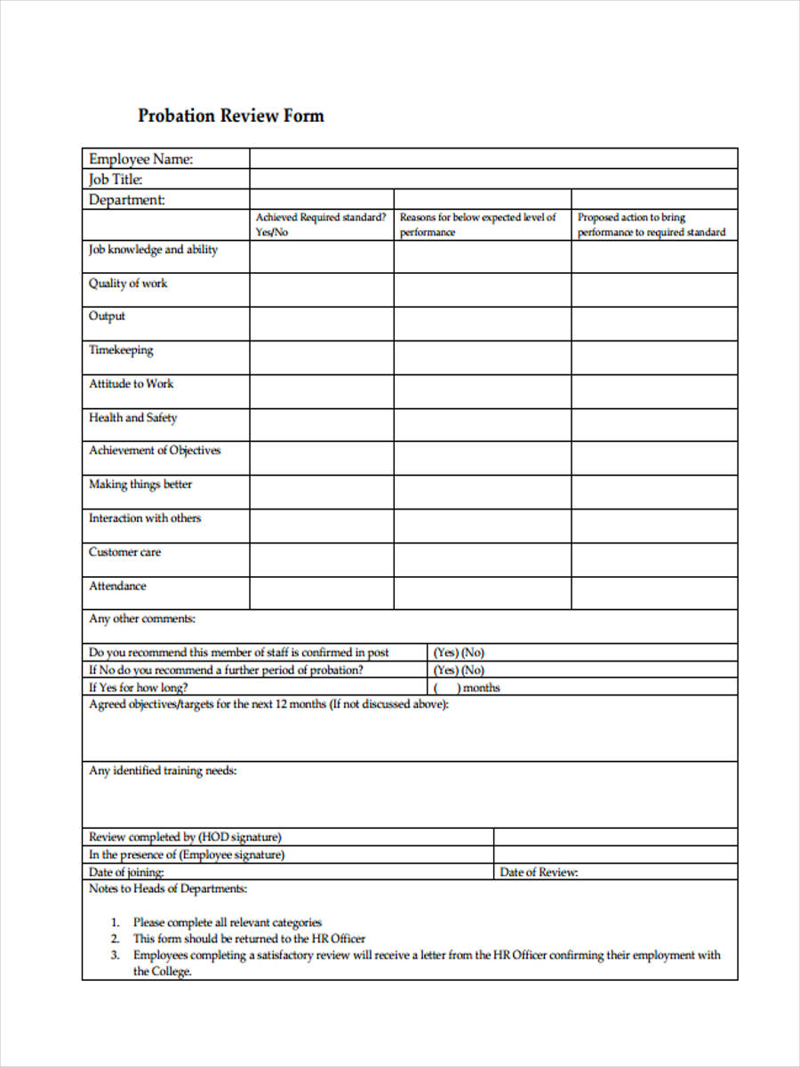 FREE 8+ Probation Review Forms in MS Word | PDF