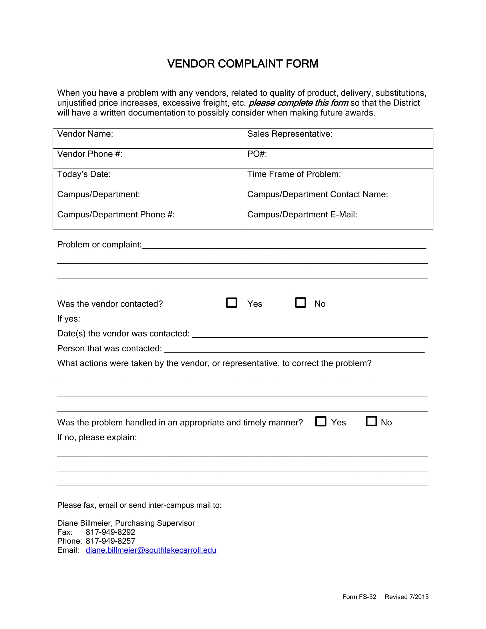 formal vendor complaint form 1