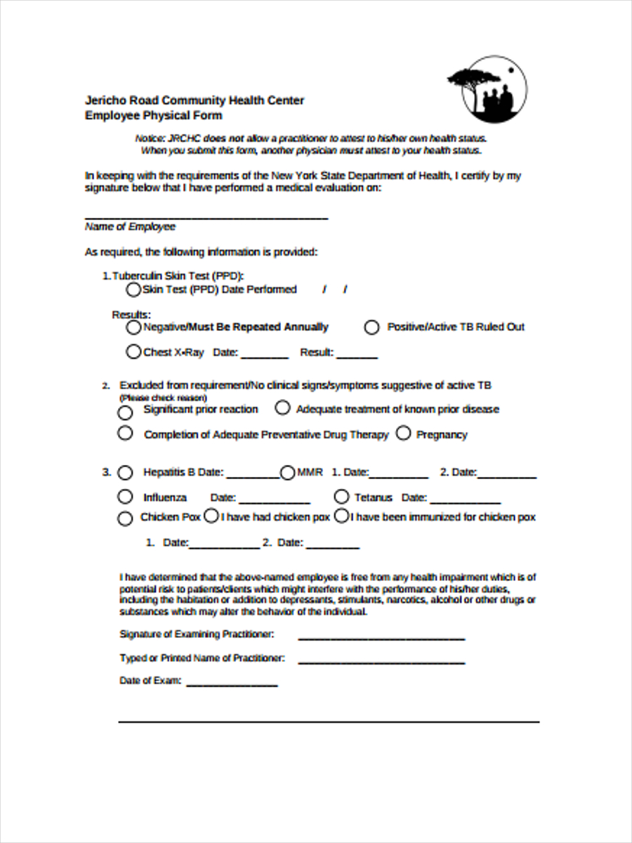 Free 5 Sample Employee Physical Forms In Pdf