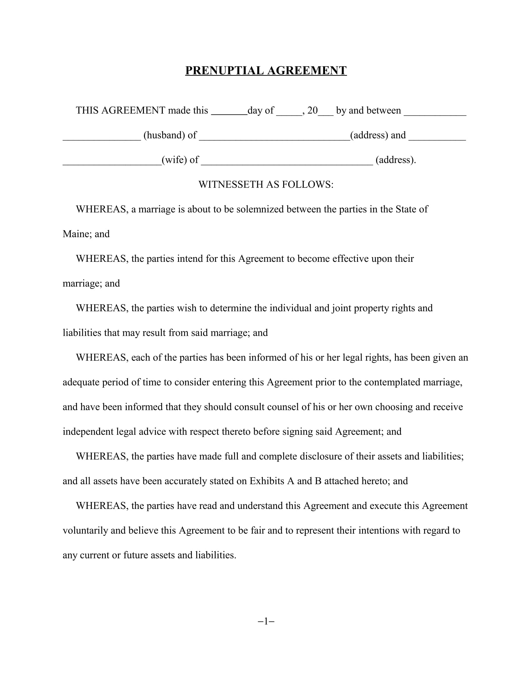 free printable prenuptial agreement form 01