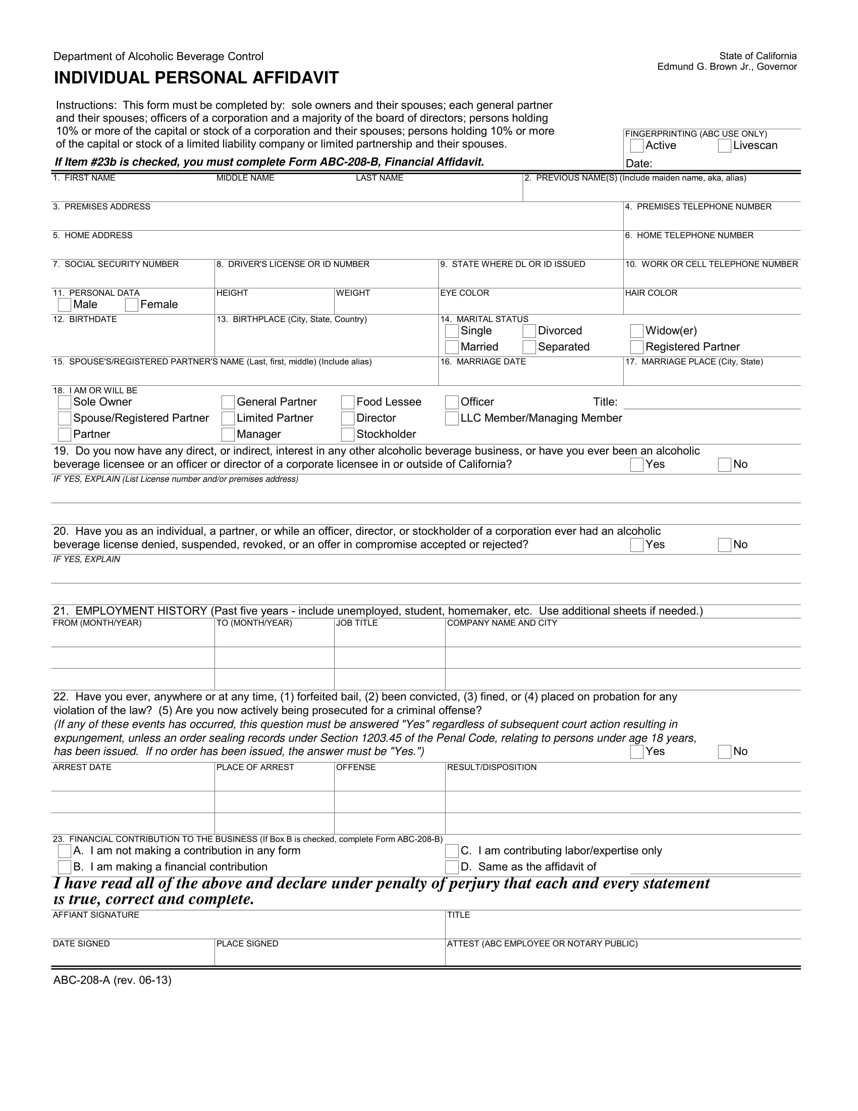 individual personal affidavit form 1