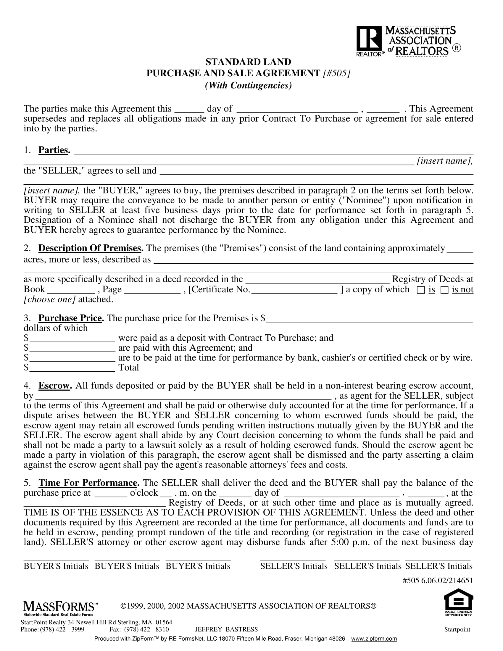 land purchase and sales agreement form 1