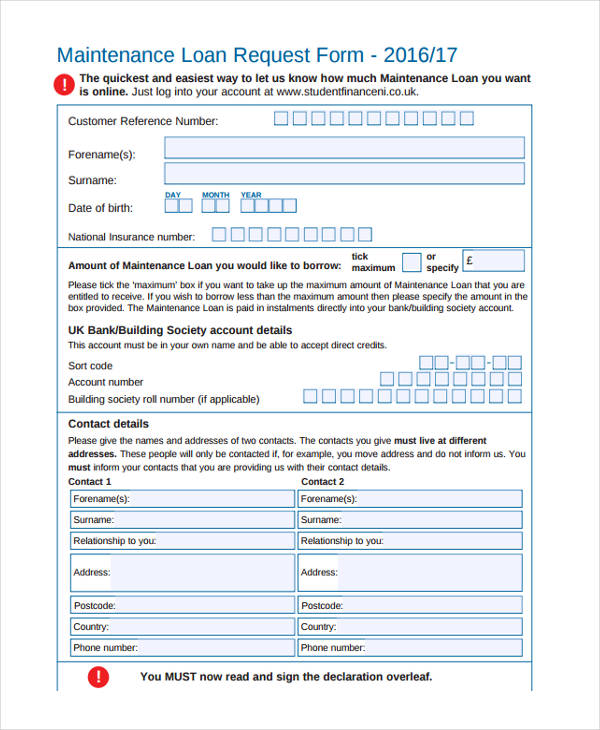loan request form