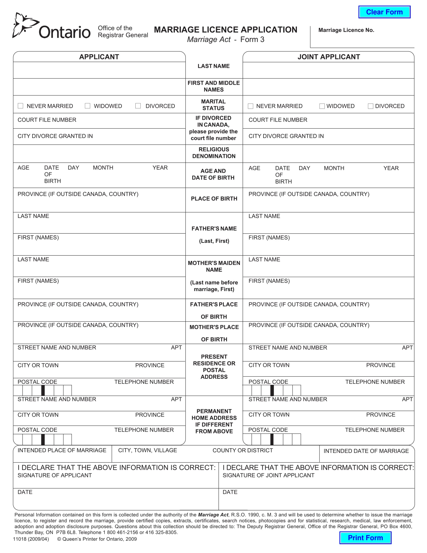 marriage licence application