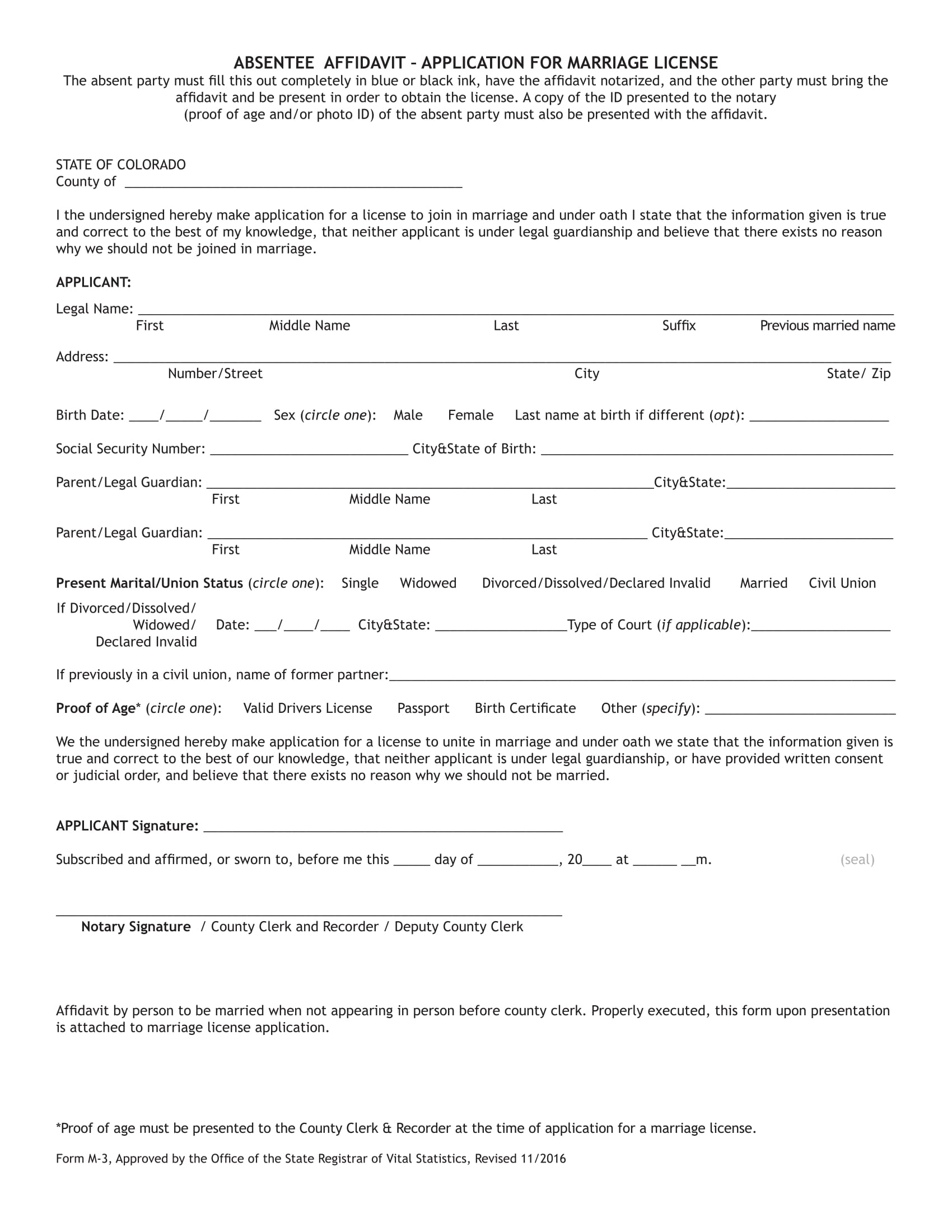 marriage license absentee application form 1