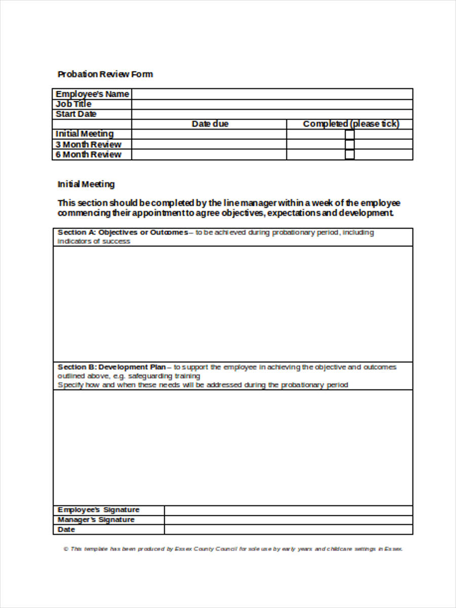 FREE 23+ Probation Review Forms in MS Word  PDF Regarding Probation Meeting Template