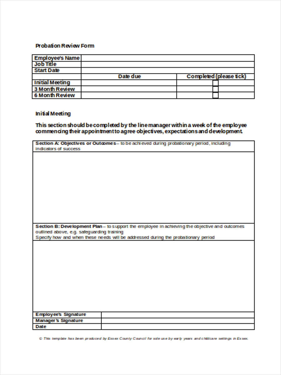 Probationary review form nouns