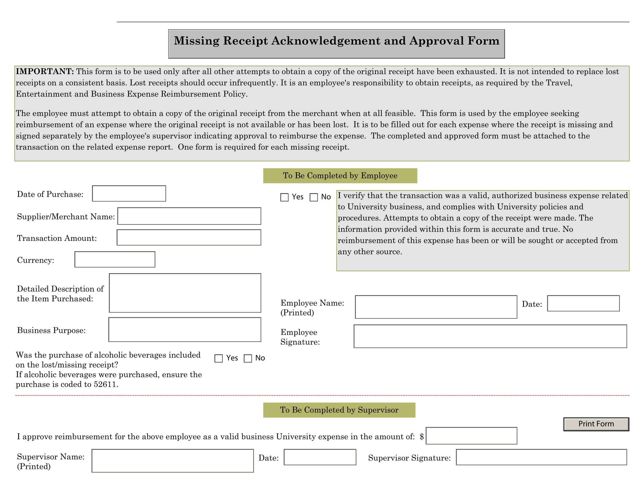 missing receipt acknowledgement and approval form 1