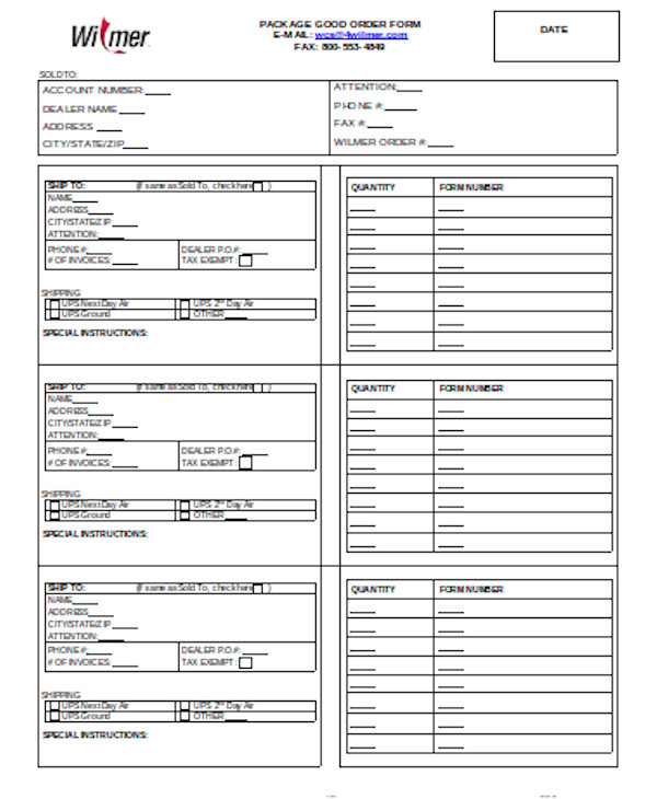 package order form sample
