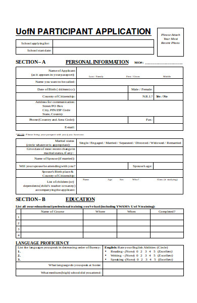 participant application form