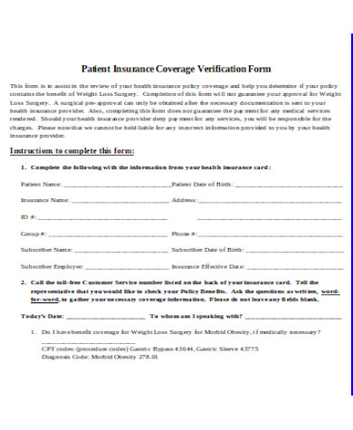 patient insurance coverage verification form