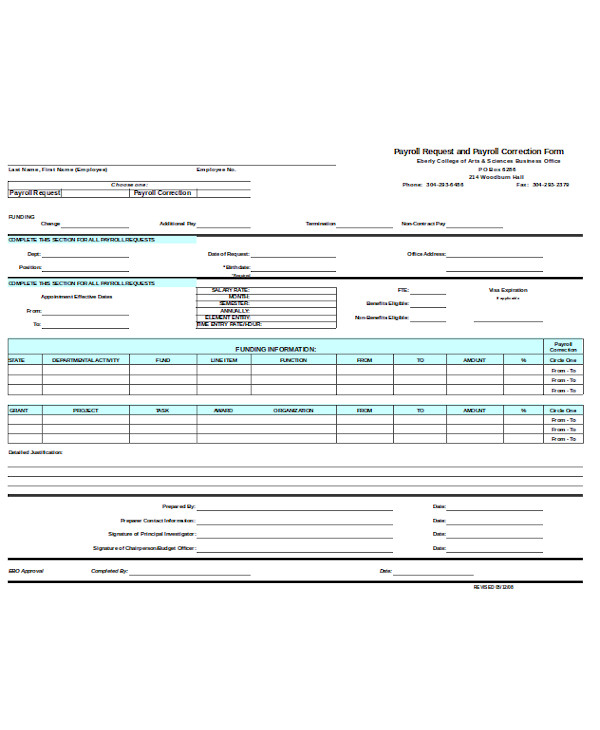 payroll request and payroll correction form