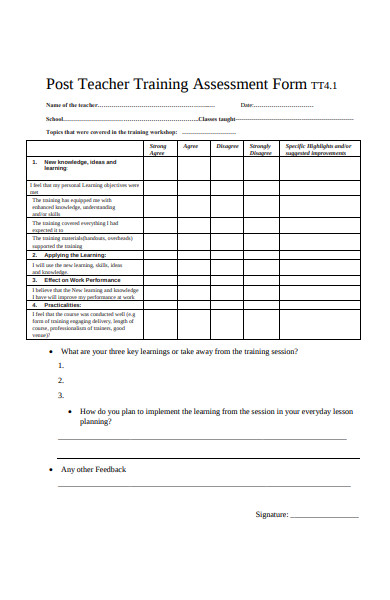 post teacher training assessment form