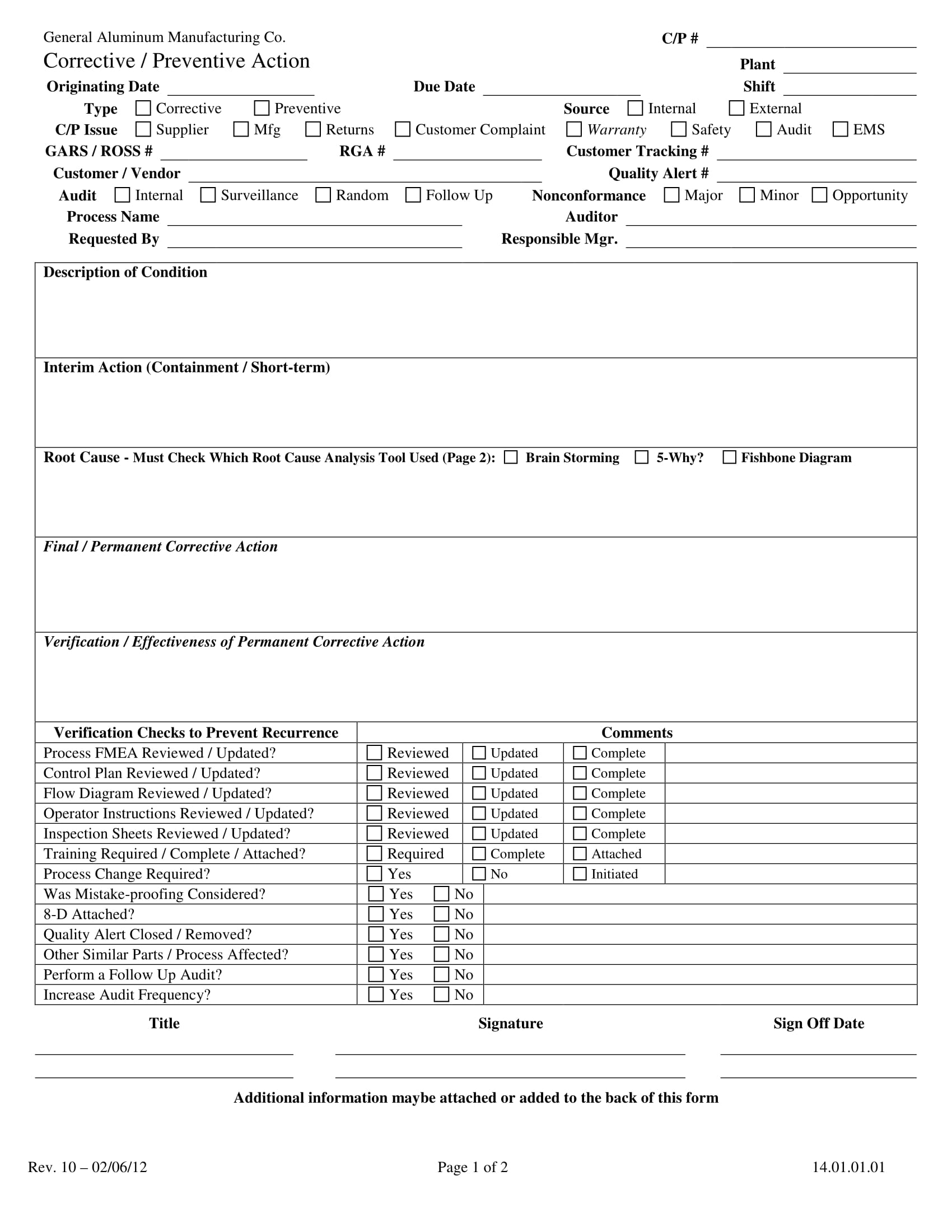 preventive action form 1