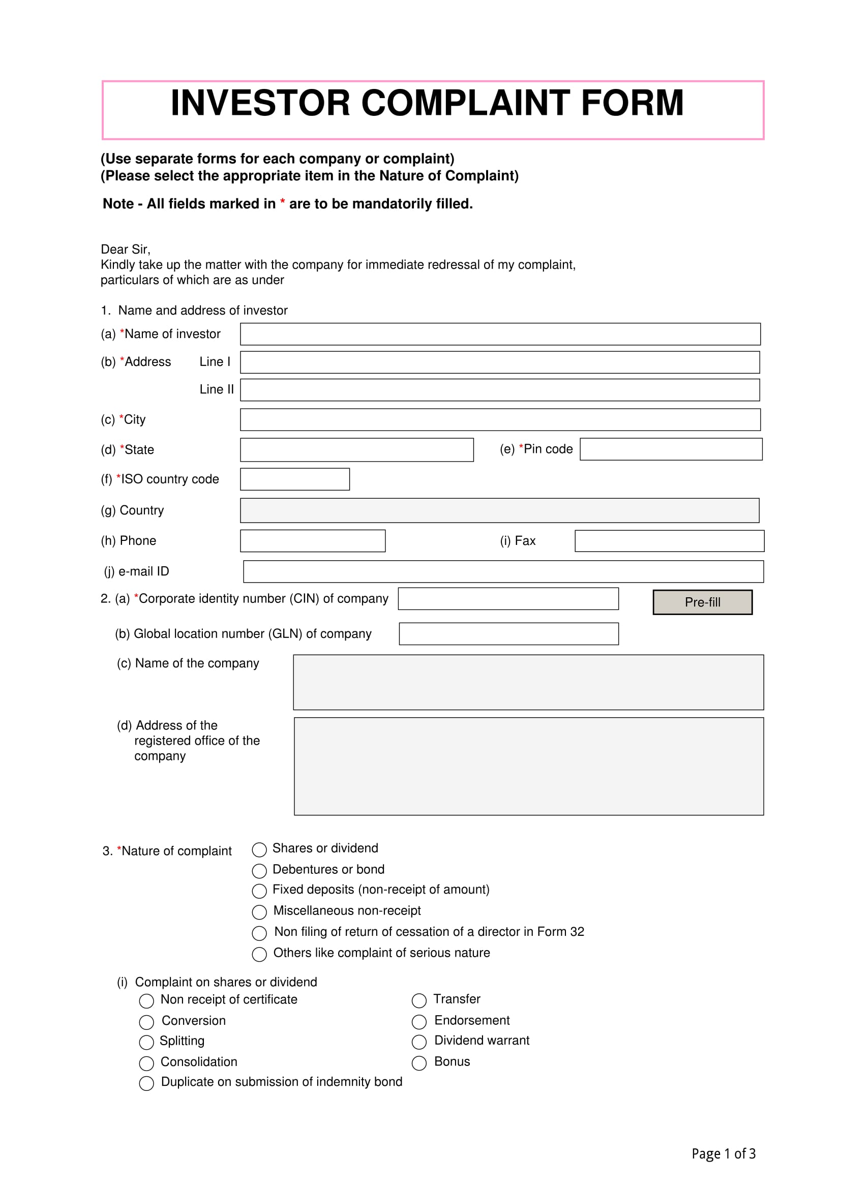 printable investor complaint form 1