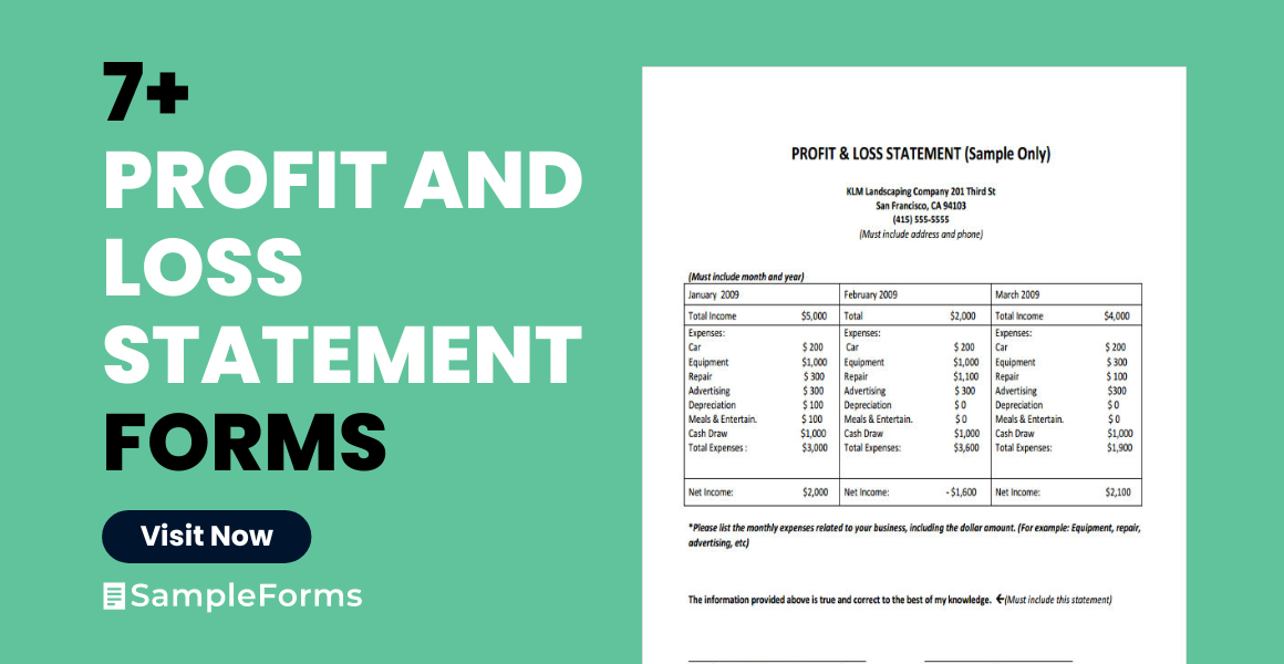 profit and loss statement forms