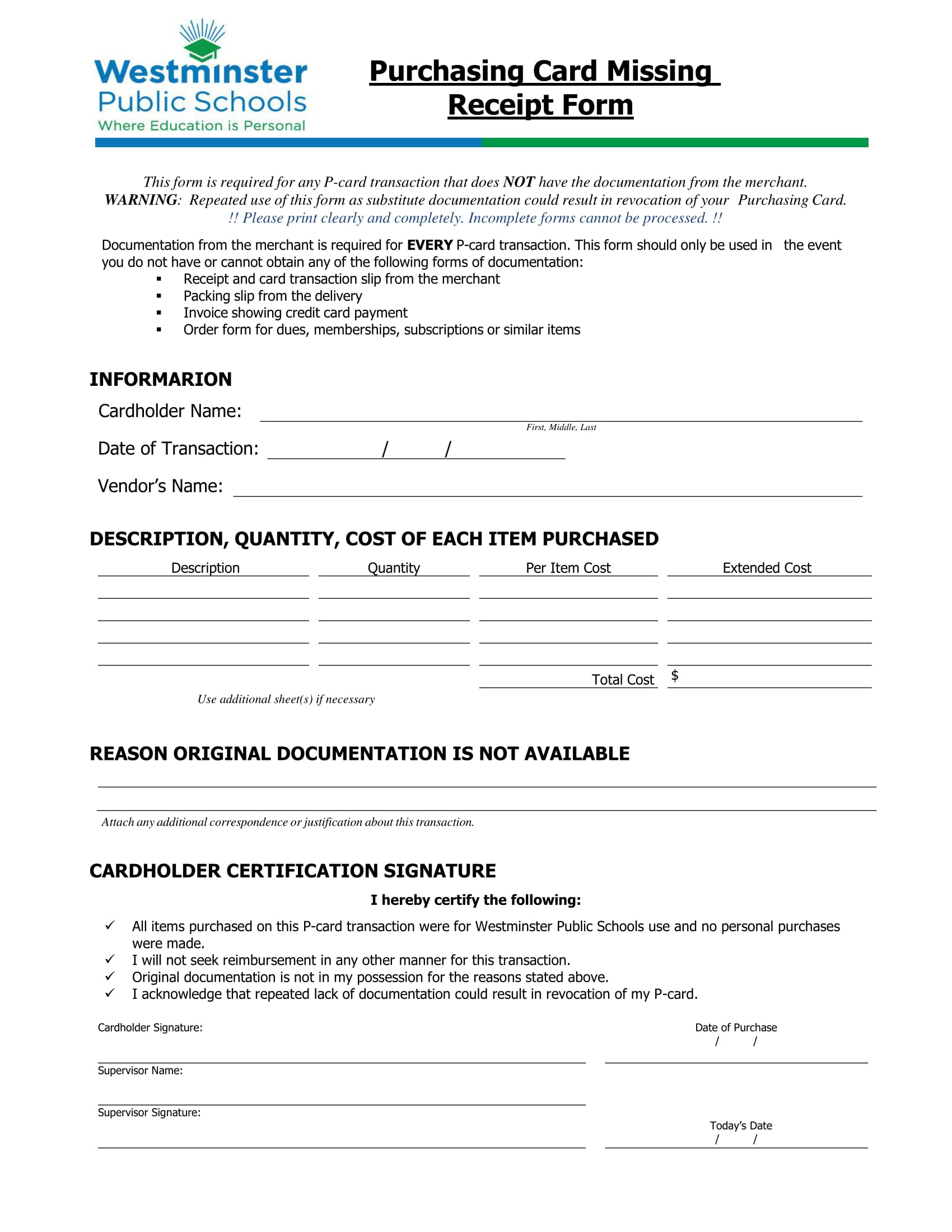 purchase receipt form 1