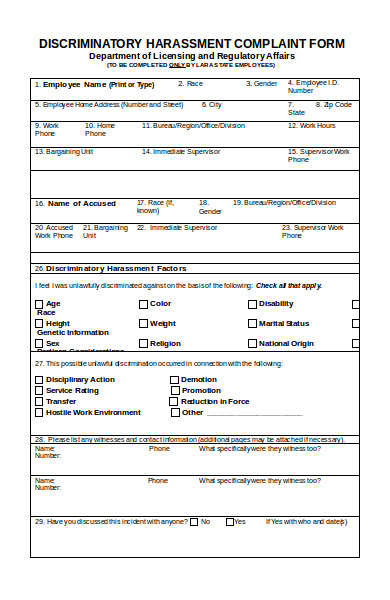 sample harassment complaint form