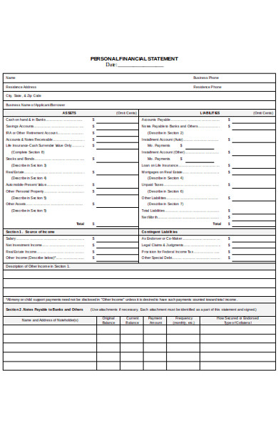 sample personal financial statement form