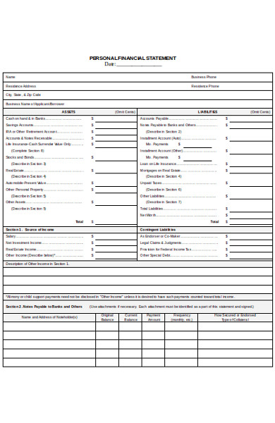 FREE 8+ Personal Financial Statement Forms in PDF | Ms Word | Excel