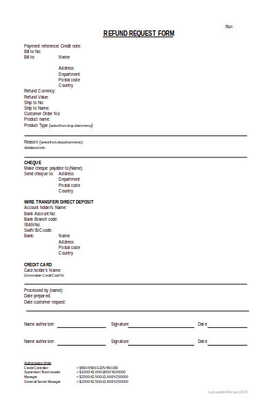 sample refund request form