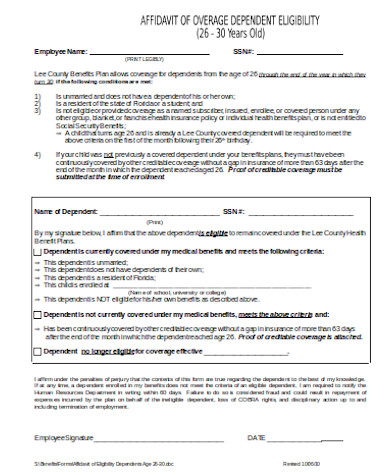 simple eligibility affidavit form